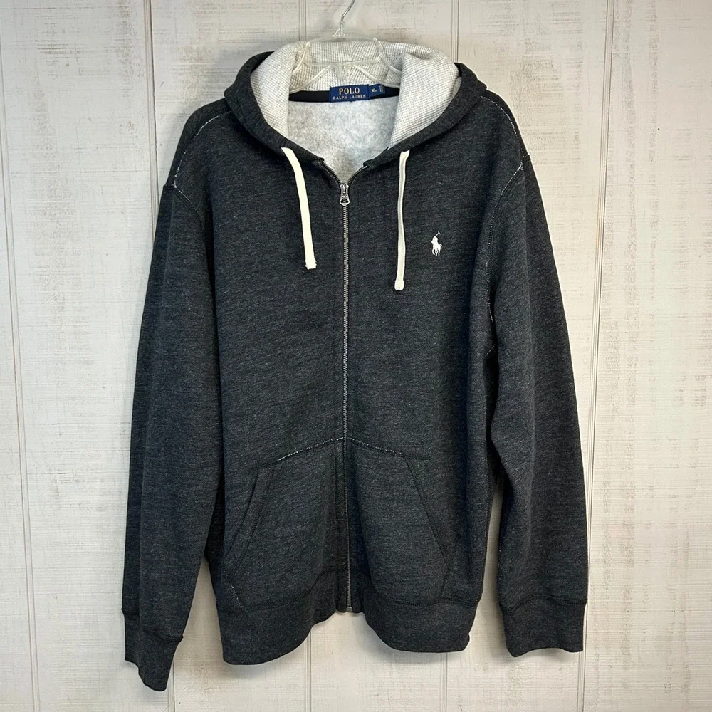 Polo Ralph Lauren Mens Full Zip Hoodie Sweatshirt XL Fleece Lined Pony Logo Grey
